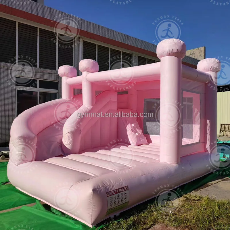 Plain Pink Combo Inflatable Jumping Castle With Slide Air Blow Up Bounce House With Splash Pool & Ball Pit For Party Wedding