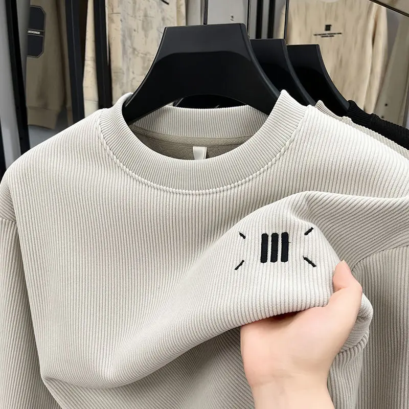 الرجال وسيم الخريف الشتاء زائد المخملية سميكة جولة الرقبة البلوز منتصف العمر والشباب الكورية عارضة تي شيرت أعلى العصرية #1