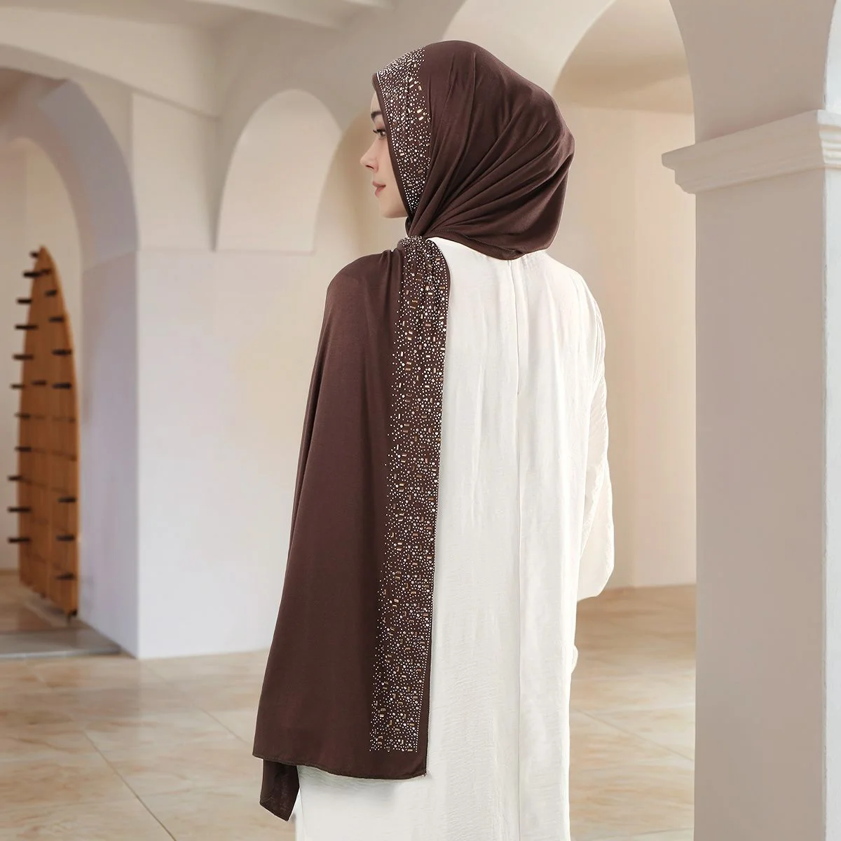 Luxury Rhinestone Hijab Scarf Women Muslim Long Scarves Light Weight Soft Turban Shawl Solid Headscarf Bandana Ramadan 170*60cm