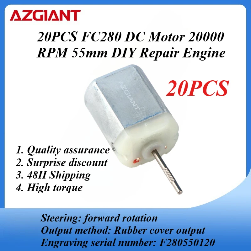 

20PCS FC280 DC Motor 20000 RPM 55mm DIY Repair Engine For Car Replacement Power Accesseries Forward Rotation Toy High Quality