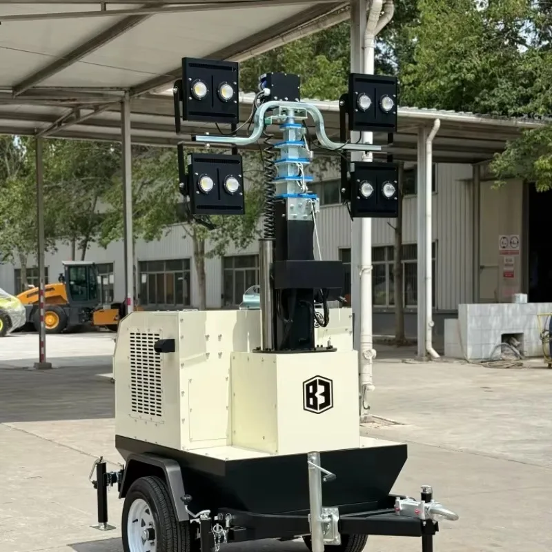Outdoor Construction Night Lighting LED Metal Halide Portable Mobile Light Tower with 9m Mast