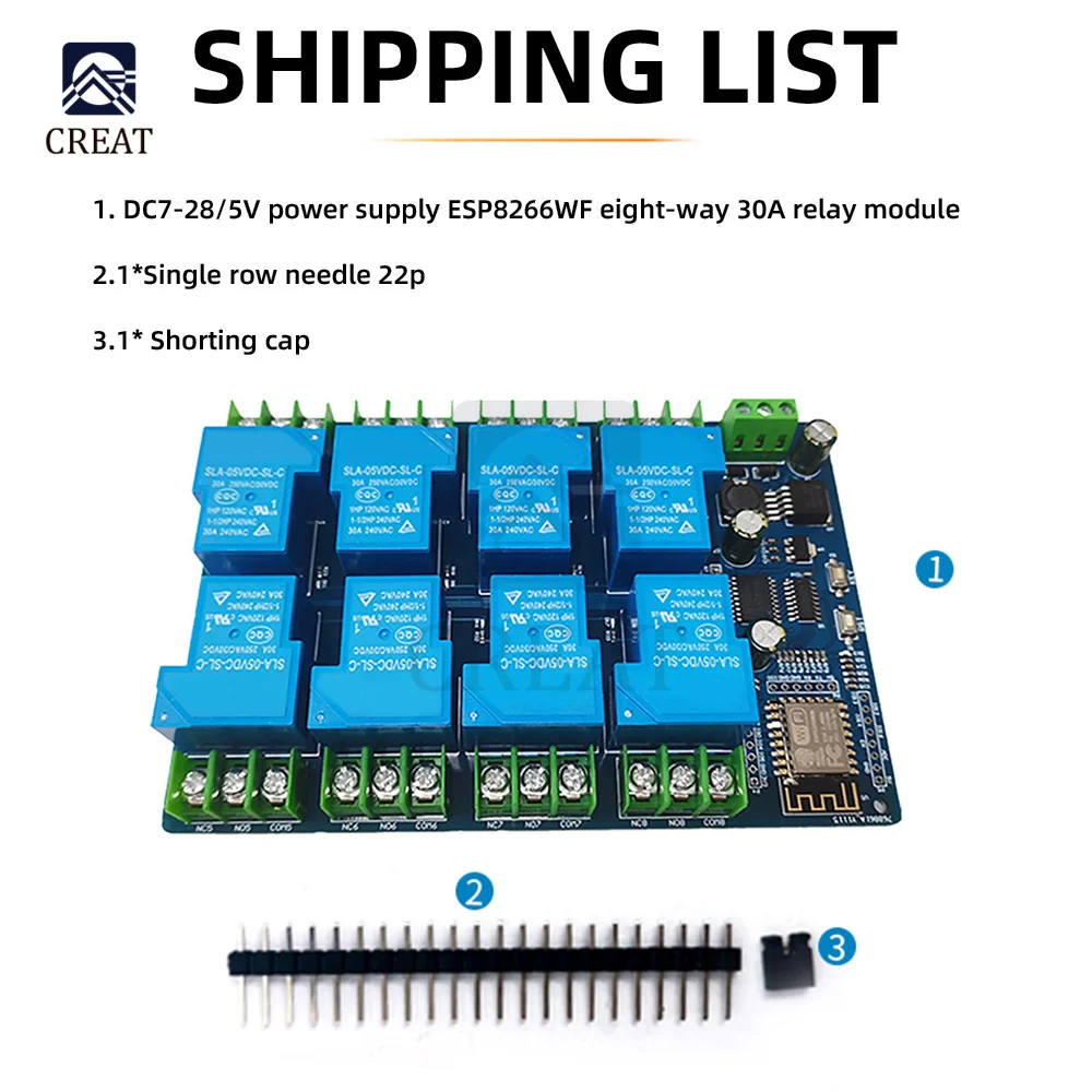 DC7-28/5V Power Supply ESP8266 WIFI 8 Channel 30A Relay Module ESP-12F Development Board