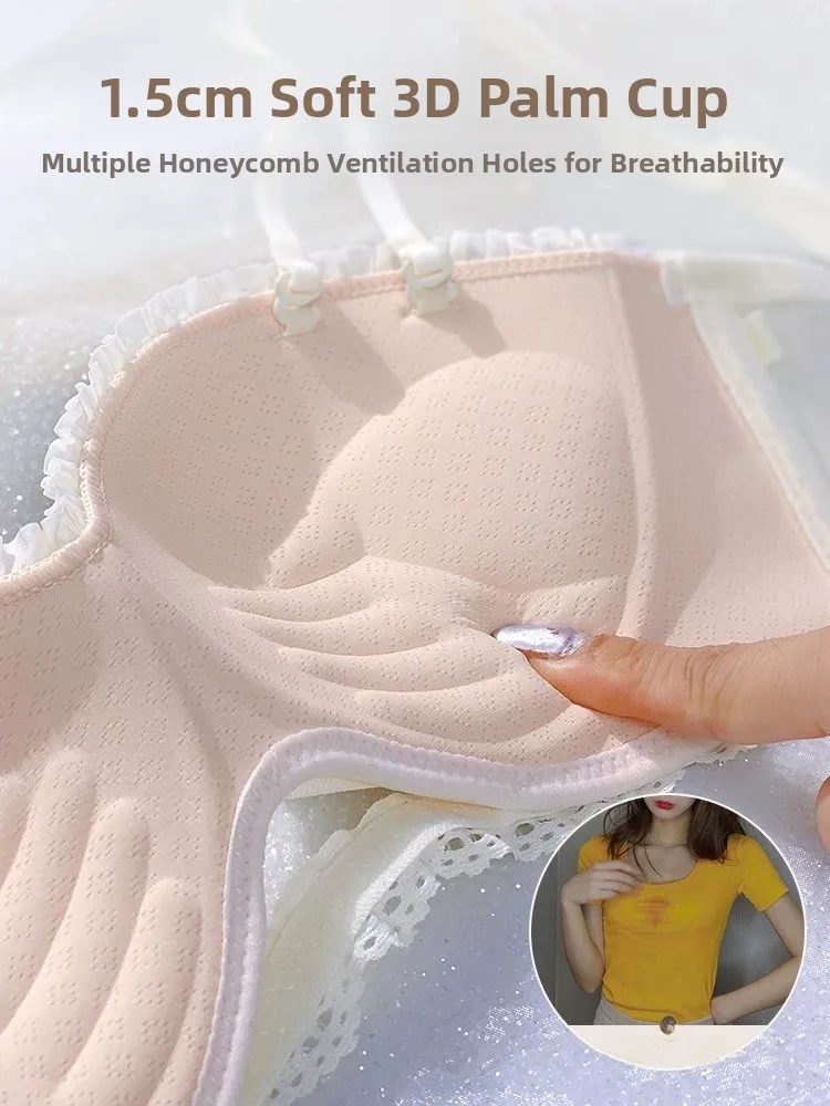 Brtte Sin Varillas ni Tirantes con Diseño de Media Copa y Fruncido, Ropa Interior Femenina Cómoda y sin Costuras para Pech...