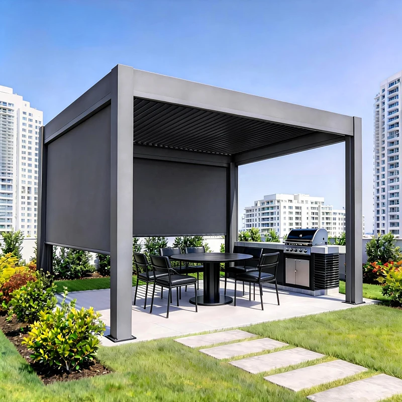 Modern Motorized Louvered Aluminum Pergola Bioclimatic Design Balcony Terrace Eco Friendly Waterproof Nature Outdoor Structure