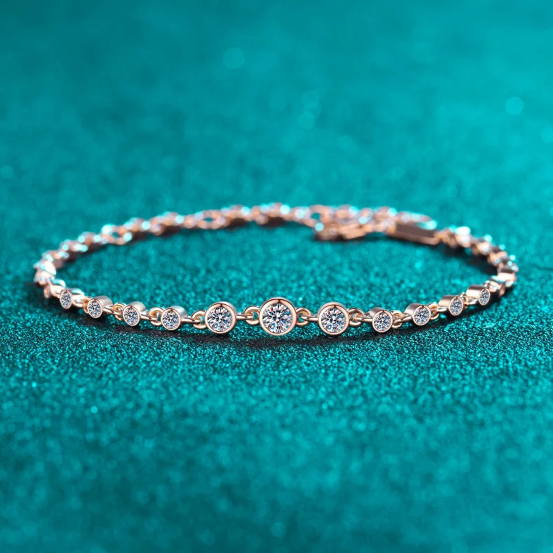S925 Sterling Silver Full Moissanite Bracelet  Champagne Gold, Minimalist Light Luxury Niche Versatile Design