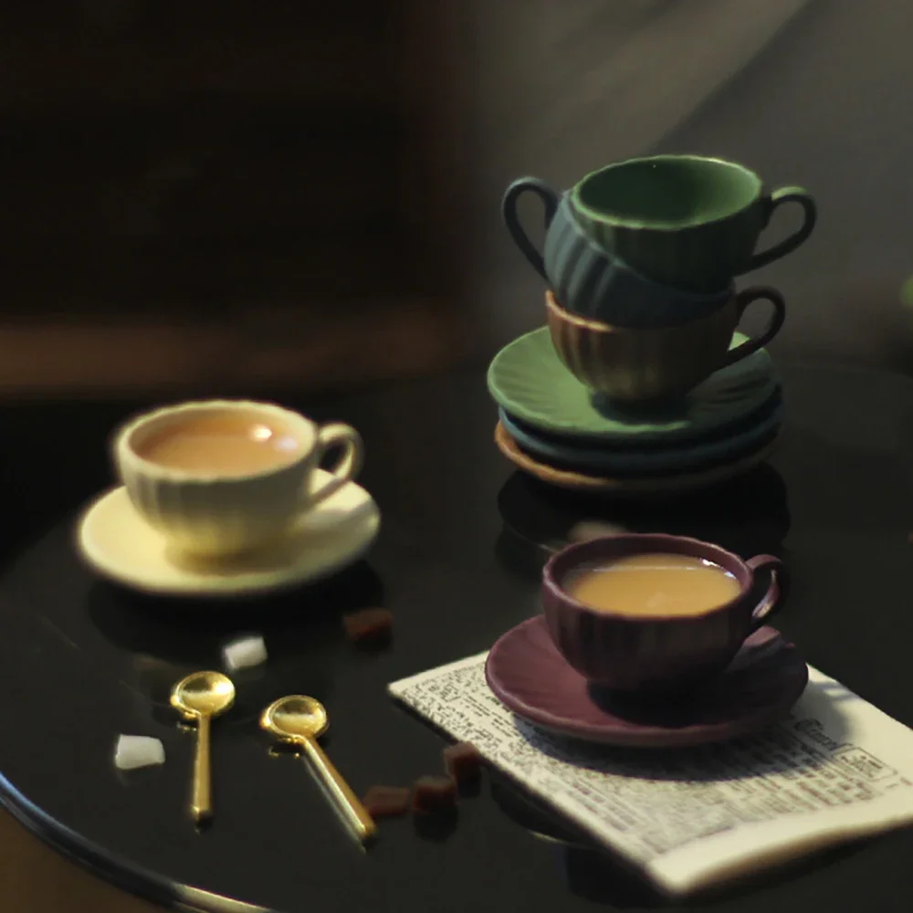 1/12 Accessori per casa delle bambole in miniatura Tazza di caffè Piattino Cucchiaio Set Mini Tet Set Modello Giocattolo per la decorazione della casa delle bambole OB11 bjd