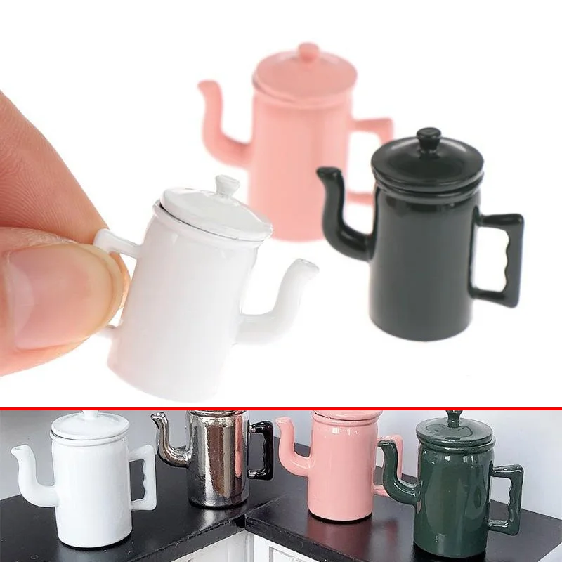 1 szt. Uroczy mini czajnik z pokrywką do domku dla lalek, akcesoria kuchenne do dekoracji domku dla lalek, zabawki do zabawy w udawanie dla dzieci, prezenty DIY