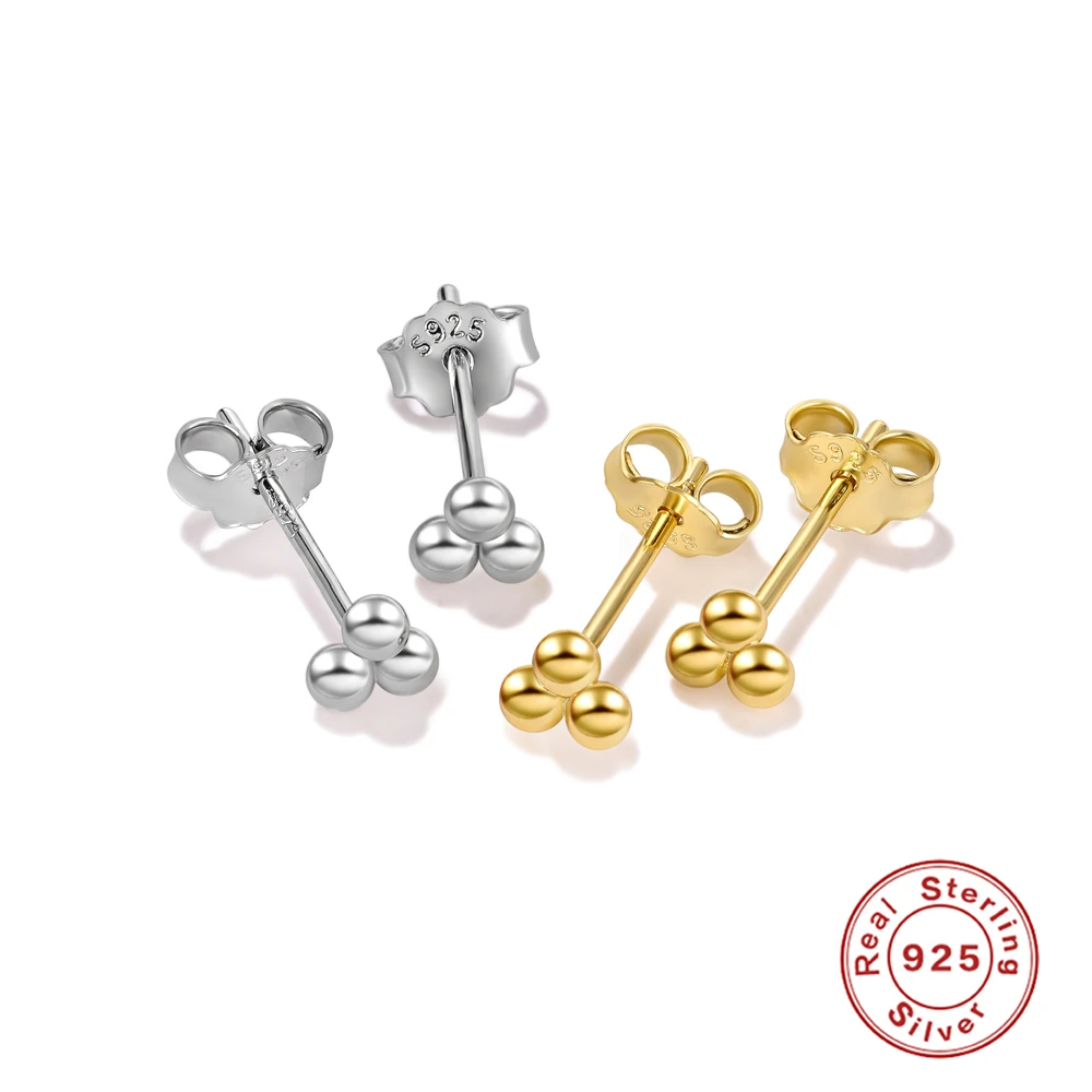 

LENNIK Genuine 925 Sterling Silver Cute Small Gold Silver Ball Beads Stud Earrings For Women Girls Party Plata Gift Fine Jewelry