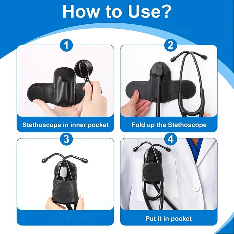 Stethoscope Holder-Stethoscope Clip Hip Holder With Leather Stethoscope Holster For Littmann & Most Stethoscopes Black