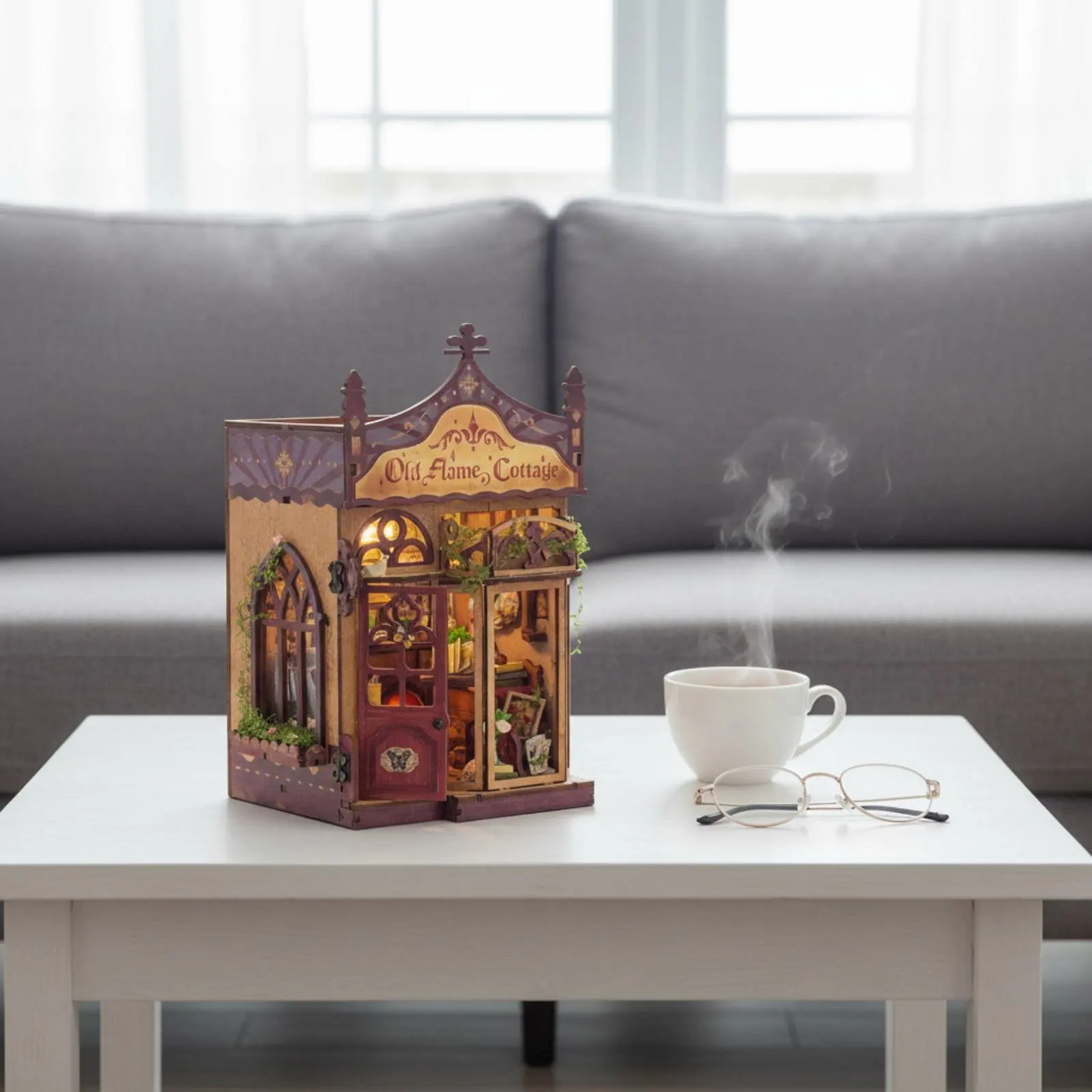 

DIY Book Nook Kit Vintage Design Three-Dimensional Wooden Assembly Bookend Miniature Library Miniature Scene Press Control Shelf