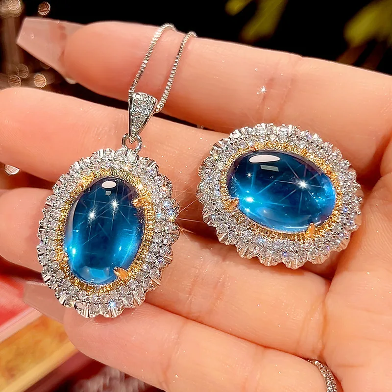 

New jewelry blue spinel vintage light luxury pendant set with main stone 13*18 wholesale