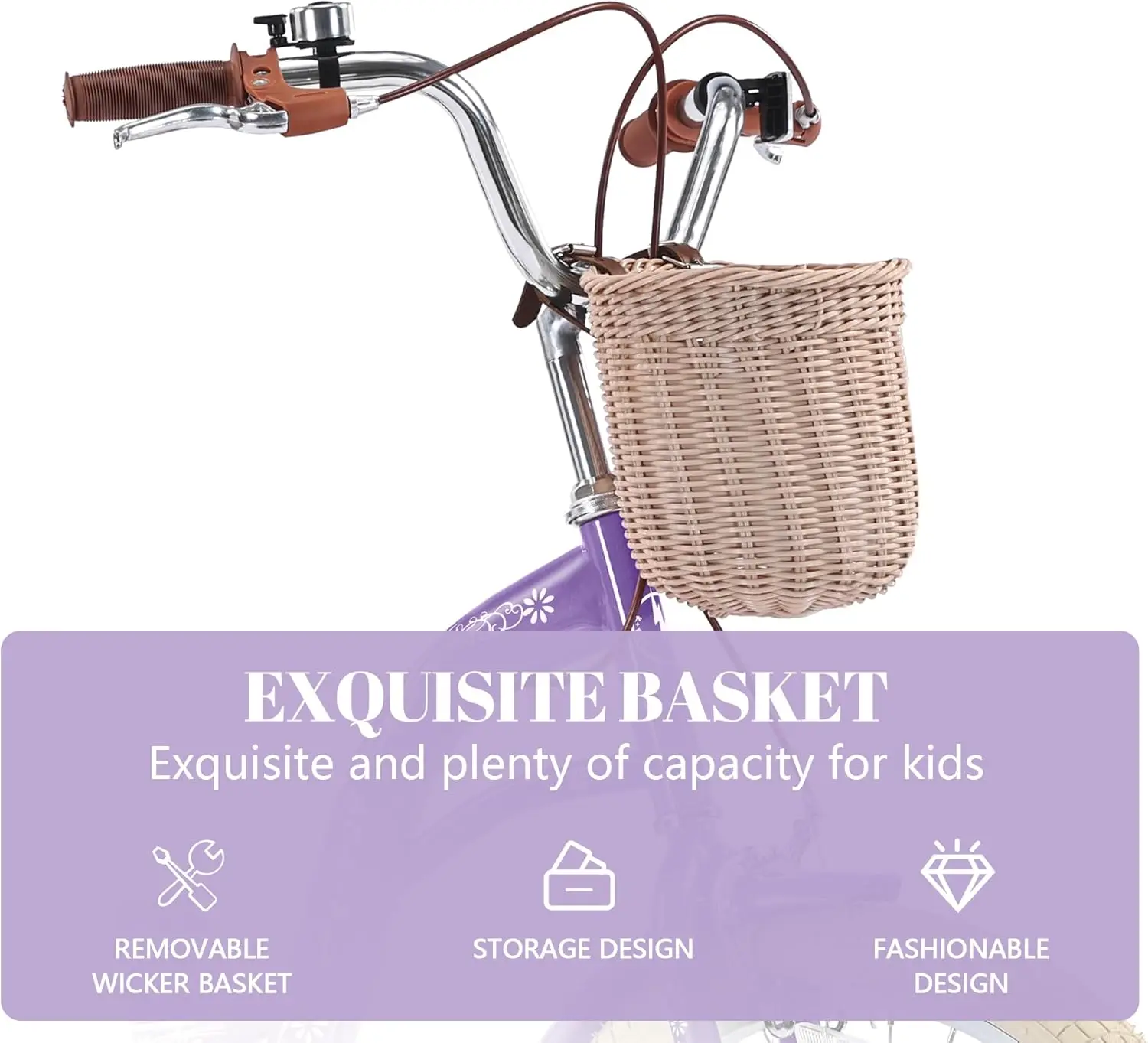 Meisjesfietsen voor kinderen van 8 tot 12 jaar, 20 inch kinderfiets voor jongen en meisje met standaard, retro kinderfietsen met mand, Bea