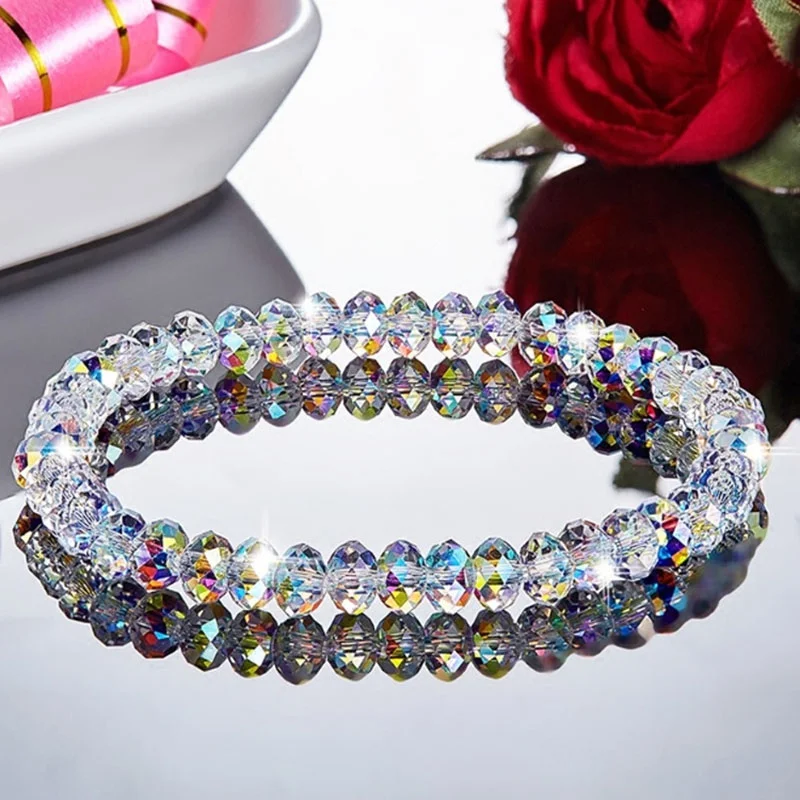 Artificial Austria Crystal Bracelet Fashion Shiny Stone Beads Elasticity Rope Strand Bracelets for Women Jewelry Valentines Day