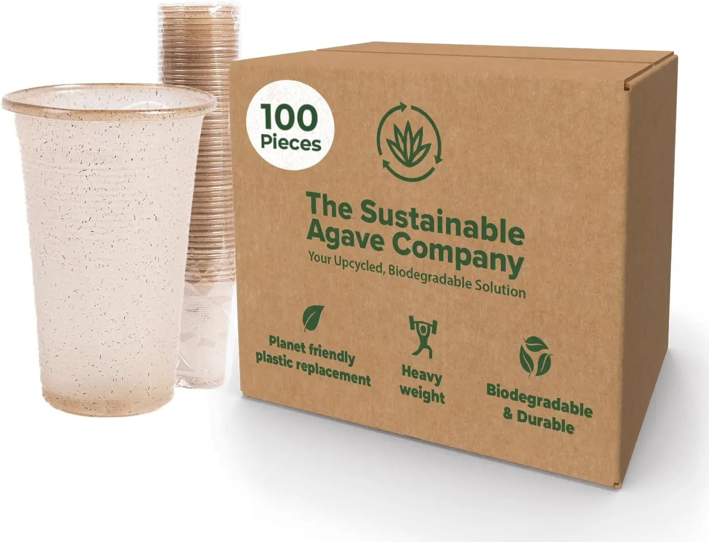 

Экологичные стаканы из волокна агавы Sustainably Agave Co - 12 унций - 100 штук - на растительной основе, изготовлены из переработанных материалов - прозрачные
