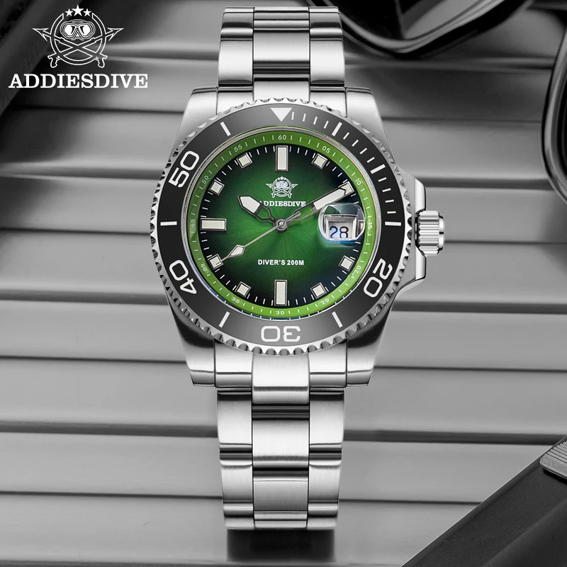 ADDIESDIVE 41mm Men's Watch Japanese 2115 Quartz Movement 200m Water Resistant Luminous 316L Stainless Steel Dive Watch AD2089