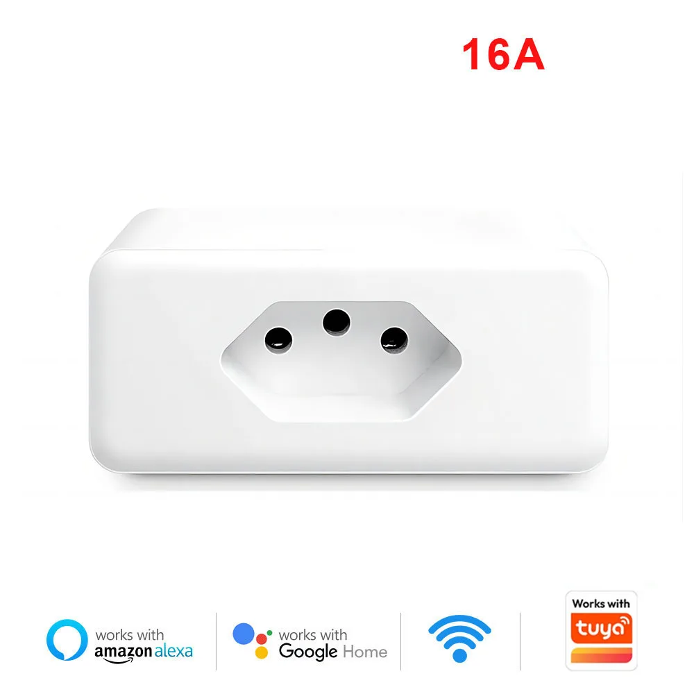 16A Brazil Standard WiFi Smart Plug with Power Monitor, Works with Tuya Smart Life APP Smart Socket Voice Work for Google Home
