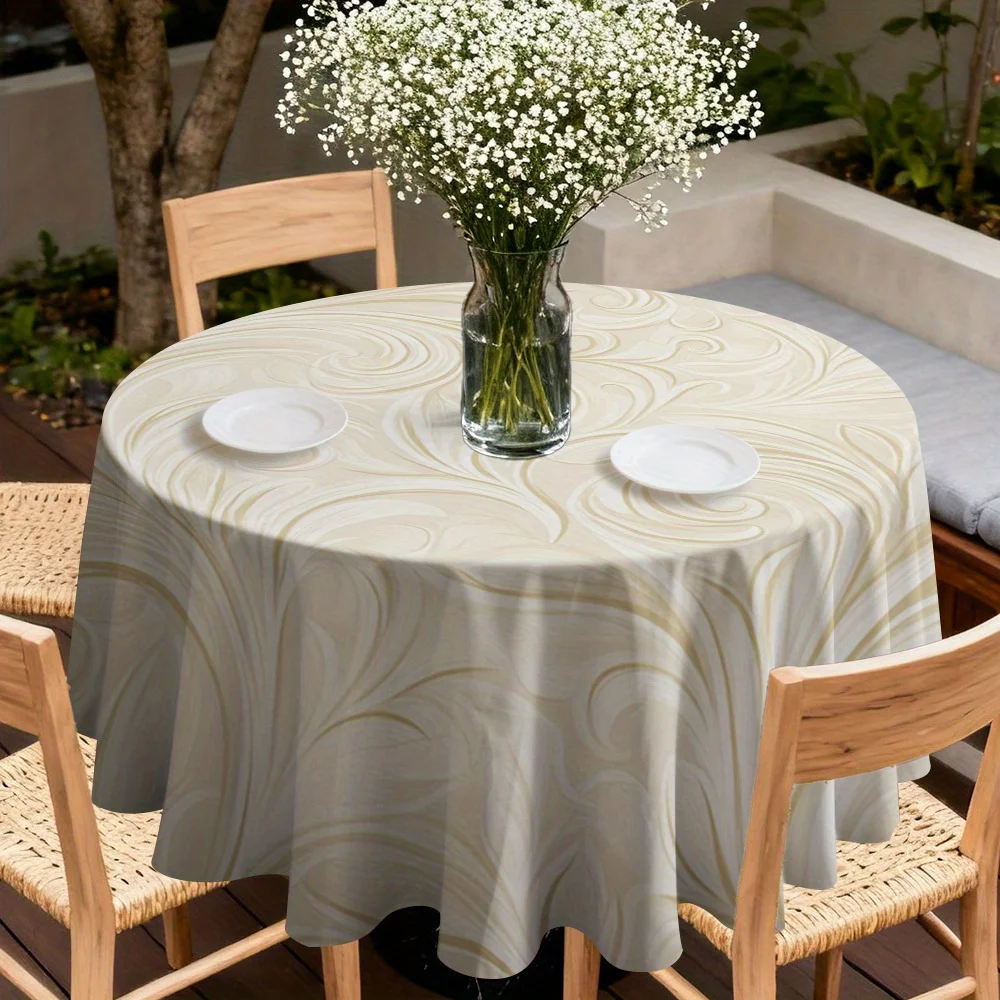 One cream swirl floral pattern round tablecloth, suitable for a luxurious modern-style dining roomzyc