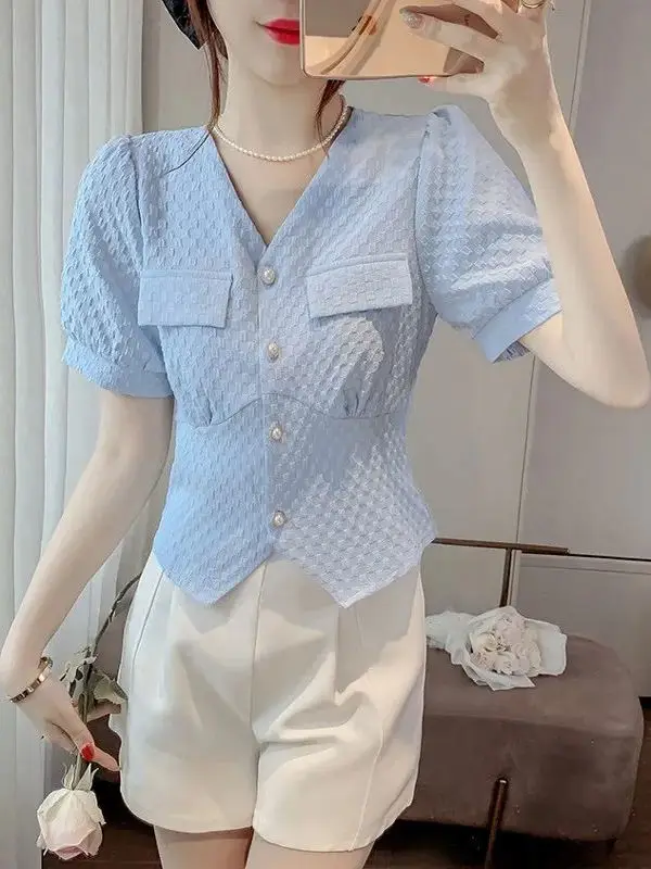 Dolce Estate 2025 Donna Slim Fit V-Ne ort Sve Chiffon irt Faionable Coreano Sle Pendolarismo irt Regular Sve Le...