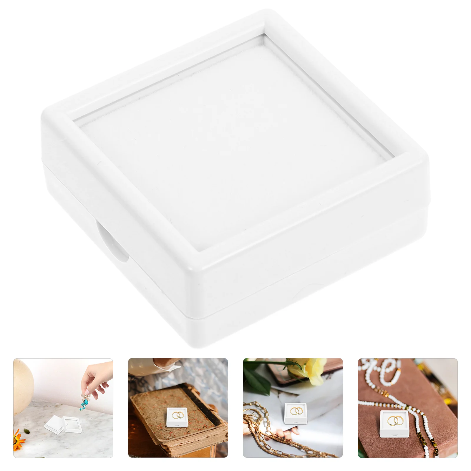 

6pcs Stone Display Square Acrylic Jewelry Container Clear Lid Sponge Insert Coins Gems Packaging Organizer Earring