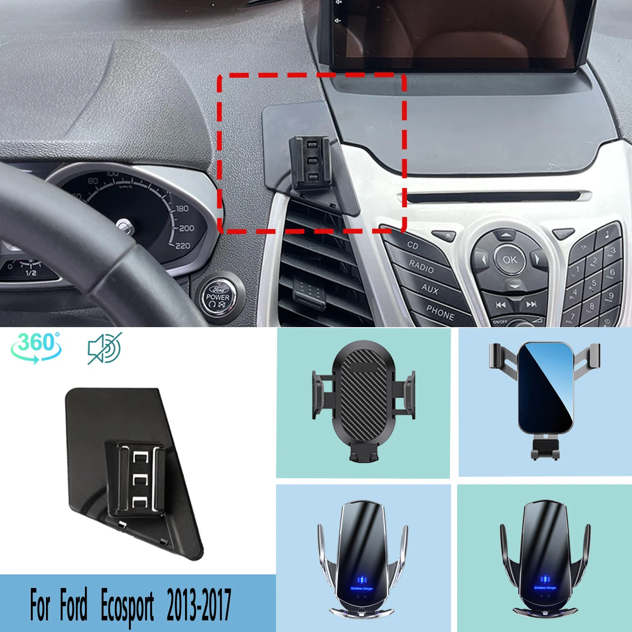 Car Phone Holder For Ford Ecosport 2013 2014 2015 2016 2017 Mobile Phone Support Car Mounts Wireless Charging Accessories