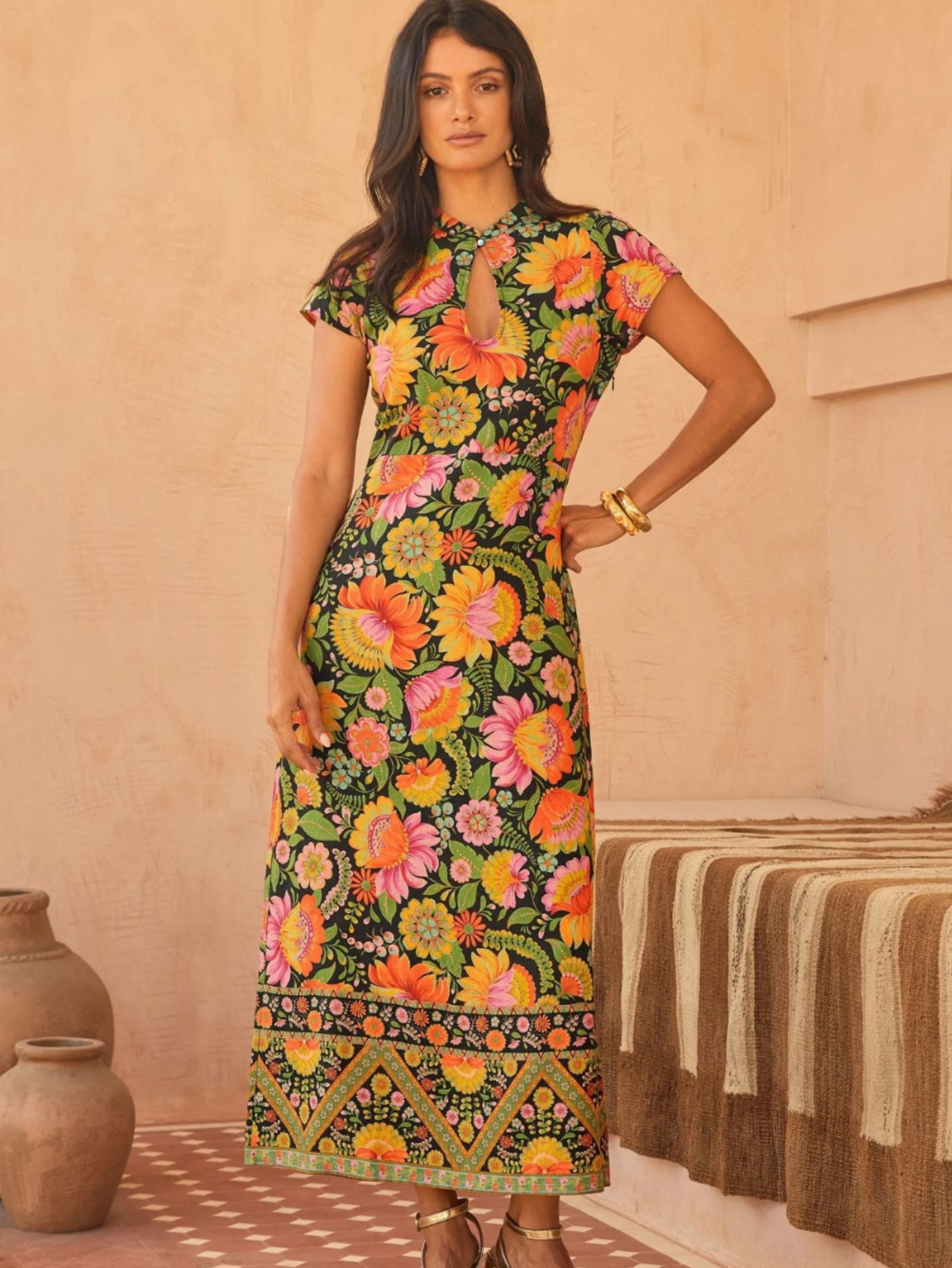 Elegante afslankjurk met modeprint voor dames