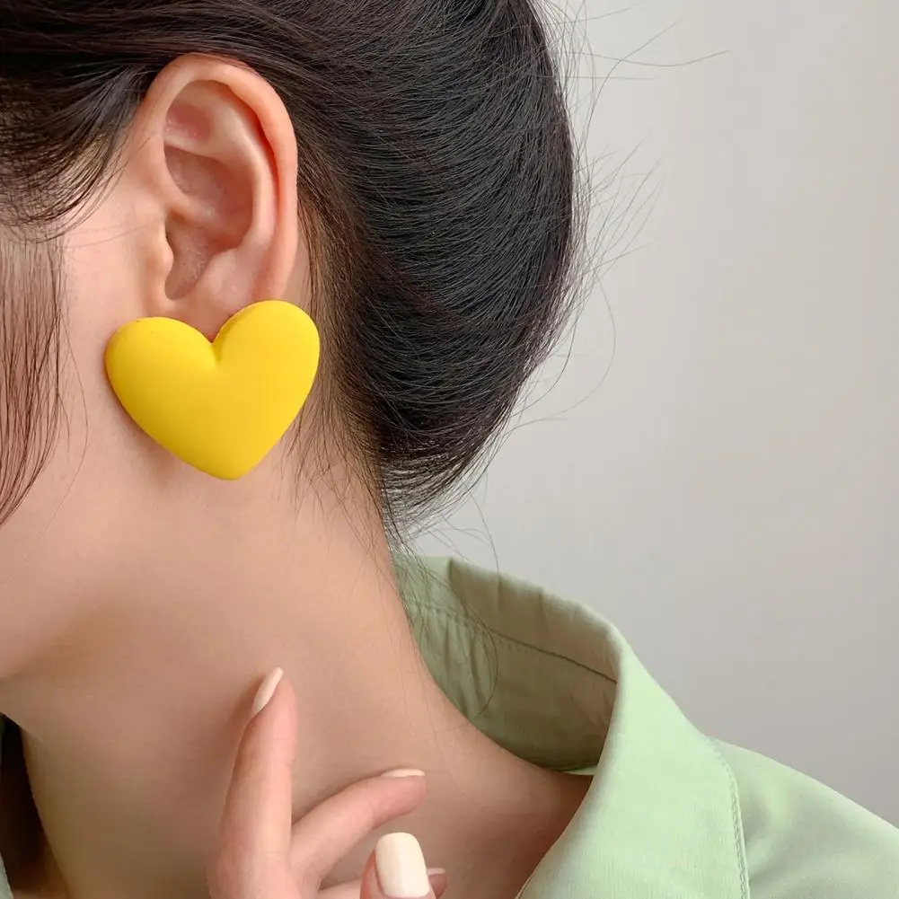 1 Pair Women Earrings Heart Shape Candy Color Lady Korean Style Long Lasting Stud Earrings for Women Fashion Jewelry Gift