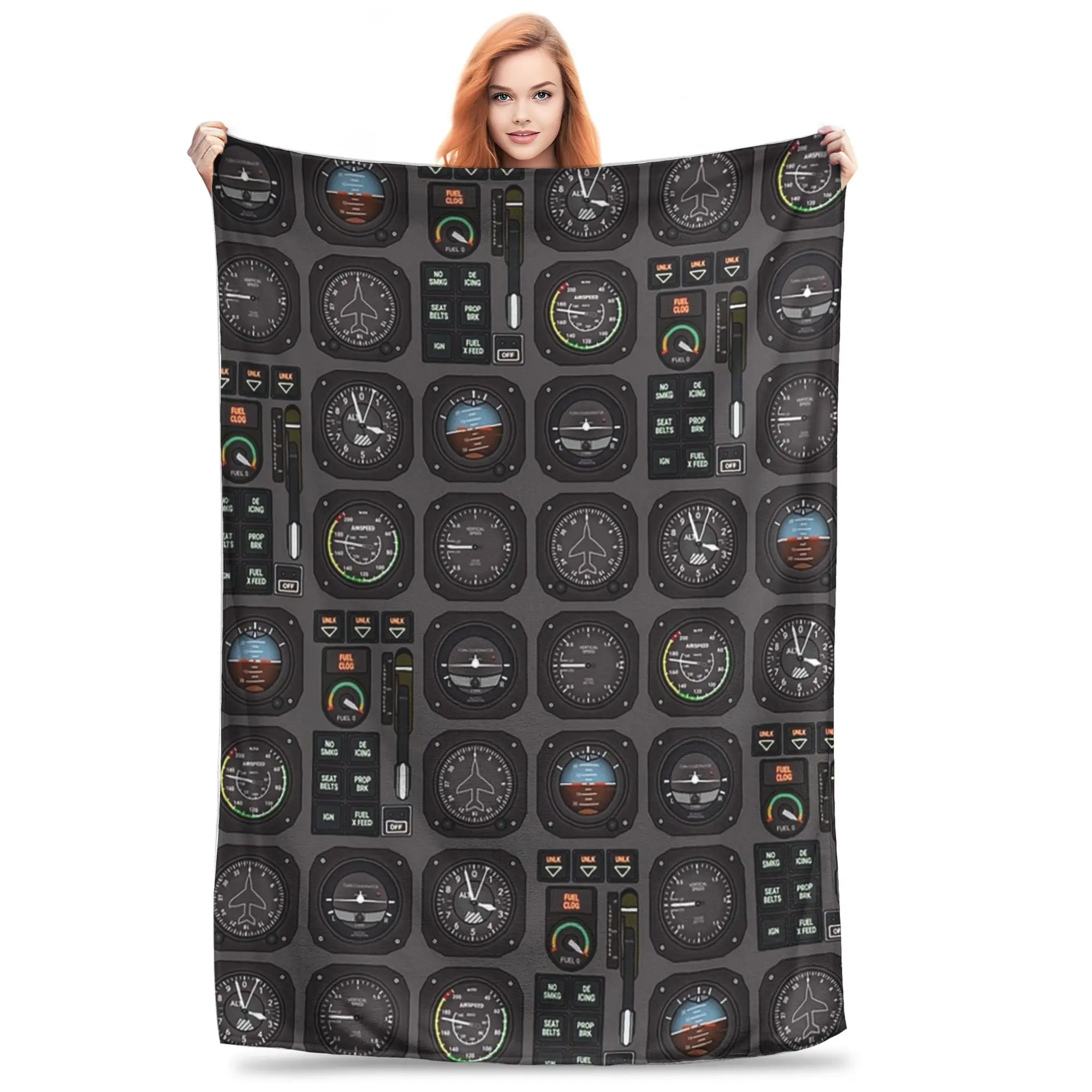 

Pilot Flight Instruments Blanket Soft Warm Flannel Throw Blanket Cover for Bed Living room Picnic Travel Home Sofa