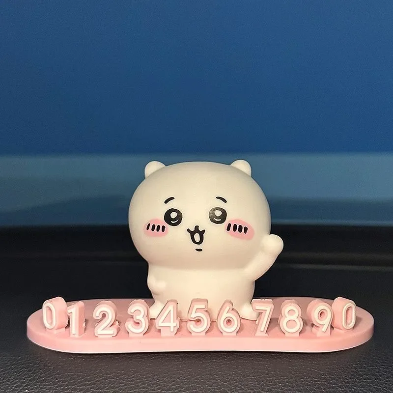 New Chiikawa Parking Number Plate Silicone Adhesive Flippable Temporary Parking Phone Number Card Car Dashboard Decor Ornament - view 5