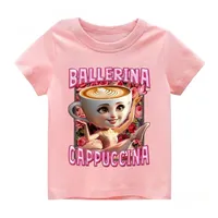 Italian Brainrot Cotton Girls T-shirt Cute Ballerina Cappuccino Print Baby Tees Tops Casual Fashion Kid Children Clothes