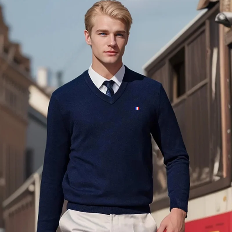 

Cashmere Blend Sweater V-neck Pullovers Men's Clothing Loose Oversized Knitted Bottom Shirt Autumn Winter New Korean Casual Tops