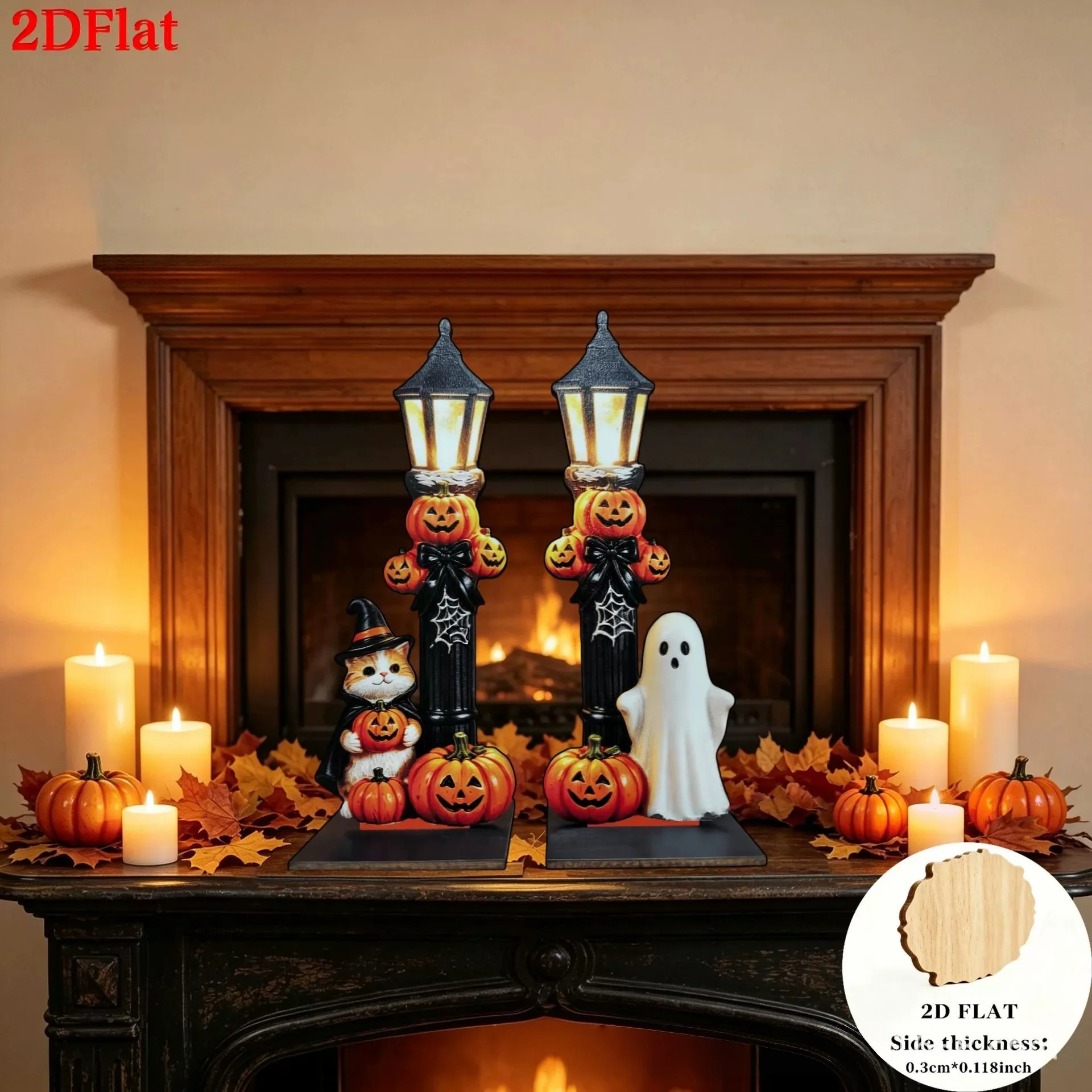 2 Piece 2d Flat Wooden Halloween & Christmas Tabletop Ornaments, Santa And Snowman Design Holiday Home Decoration