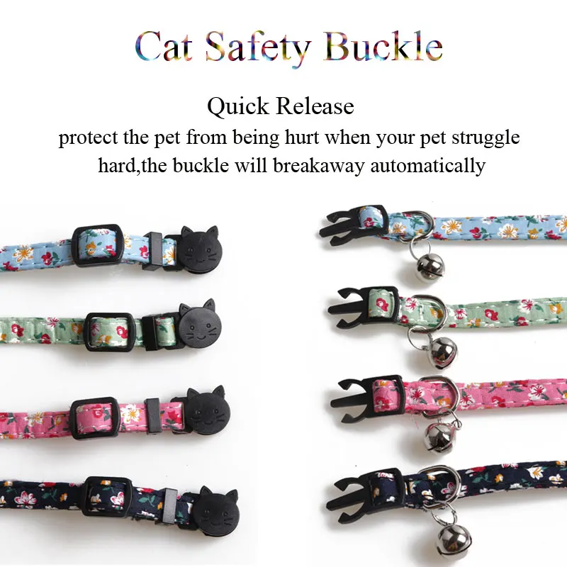 Floral Small Cat Collar Safety Breakaway With Bell Buckle Pet Collars Flower Cute Dog Goats Collier Chain Bowknot Adjustable