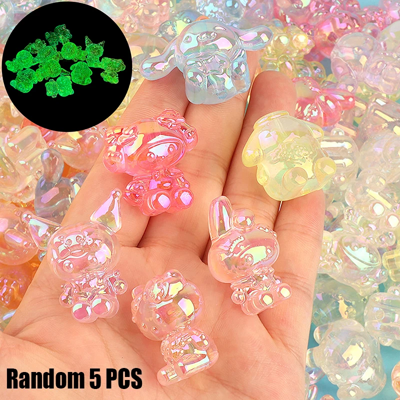 5pcs/bag Transparent Shiny Sanrio Hellokitty Electroplating UV Beads Jewelry Accessories Mobile Phone Chain Making DIY Material