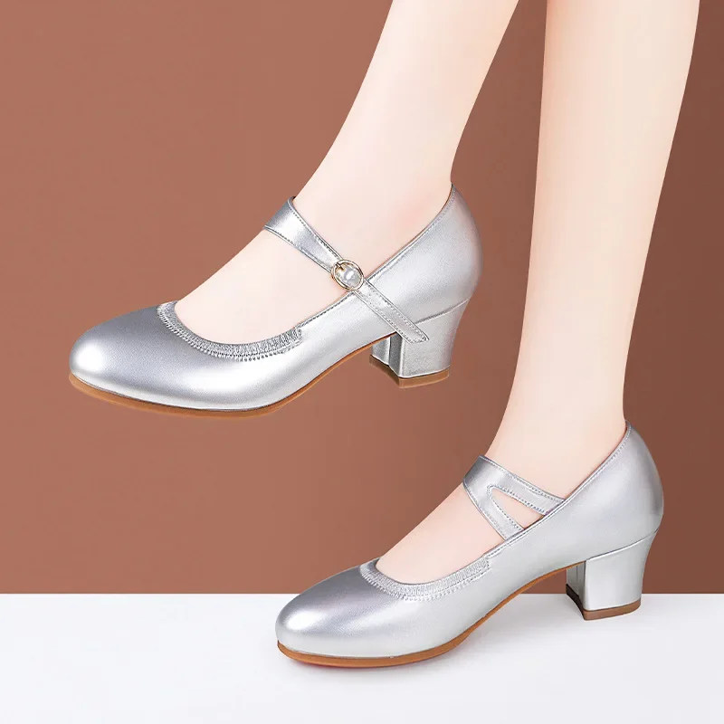 3,5 см 5,5 см универсальные дышащие удобные туфли Мэри Джейн из мягкой кожи с неглубоким носком, осень 202, осенние туфли на среднем блочном каблуке, офисные туфли для мамы
