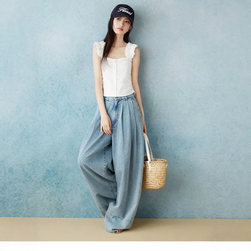 

Джинсы Torowee с высокой талией, прямые, однотонные, широкие, универсальные, классические синие, женские, осенняя мода