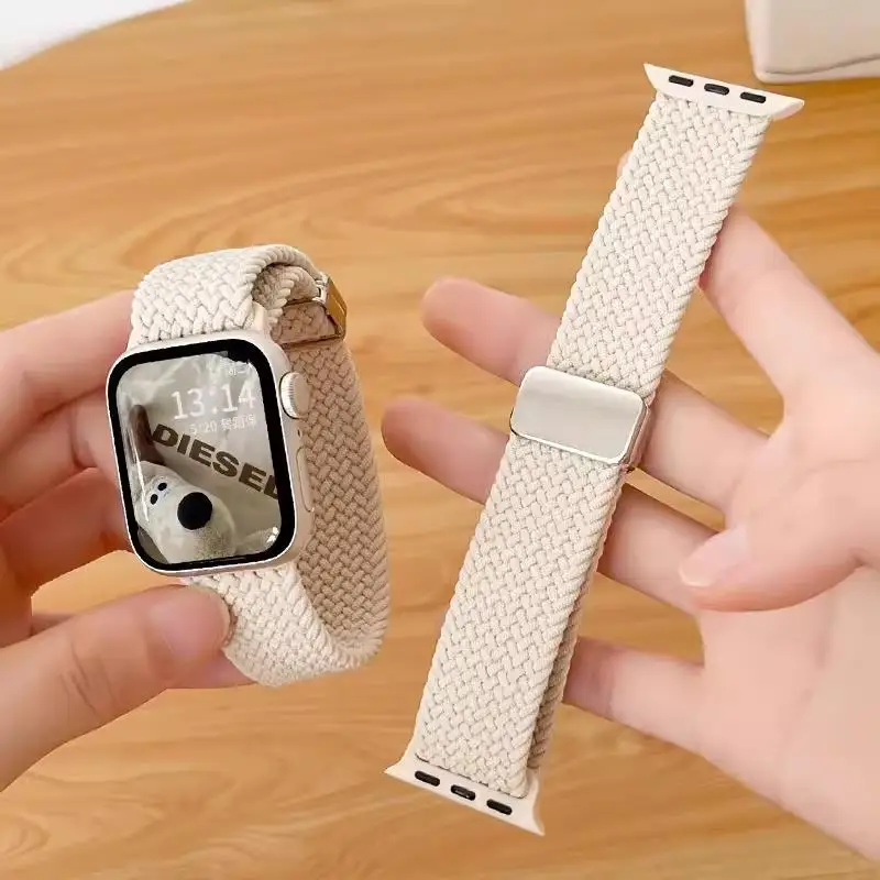 For Apple Watch Band 45mm 44mm 40mm 49mm 41mm 38mm 42mm Magnetic Braided correa Bracelet iWatch series 9 8 7 6 5 SE Ultra Strap