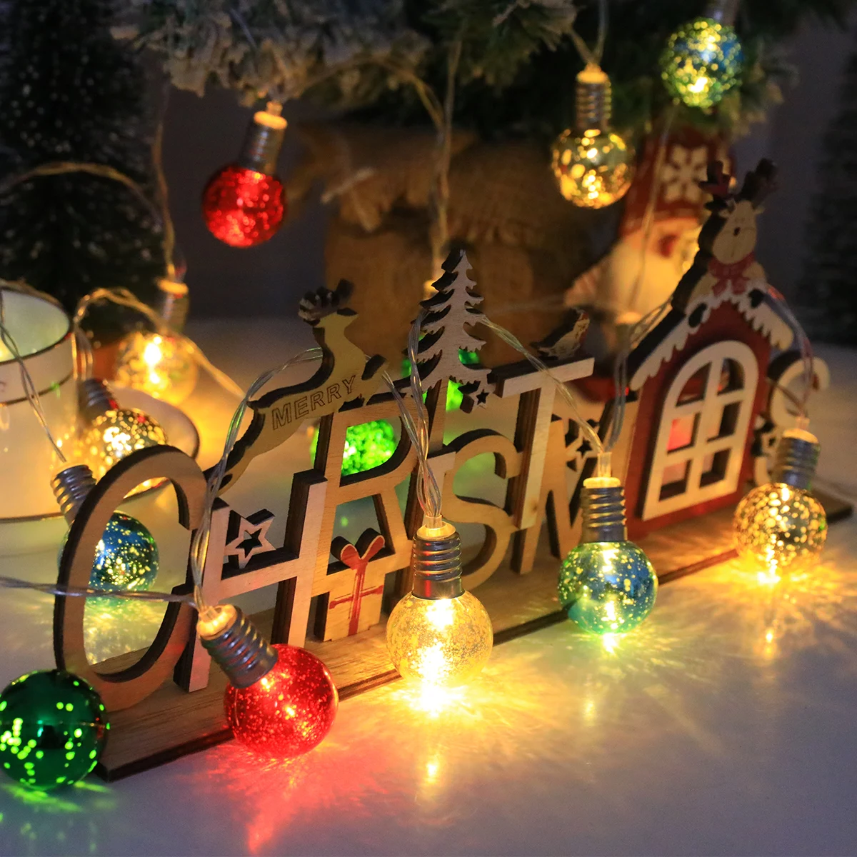 أضواء كرة عيد الميلاد LED مستديرة ملونة لطيفة - 20/10 مصباح LED، تعمل بالبطارية، لتزيين الحفلات الداخلية/شجرة عيد الميلاد/المنزل