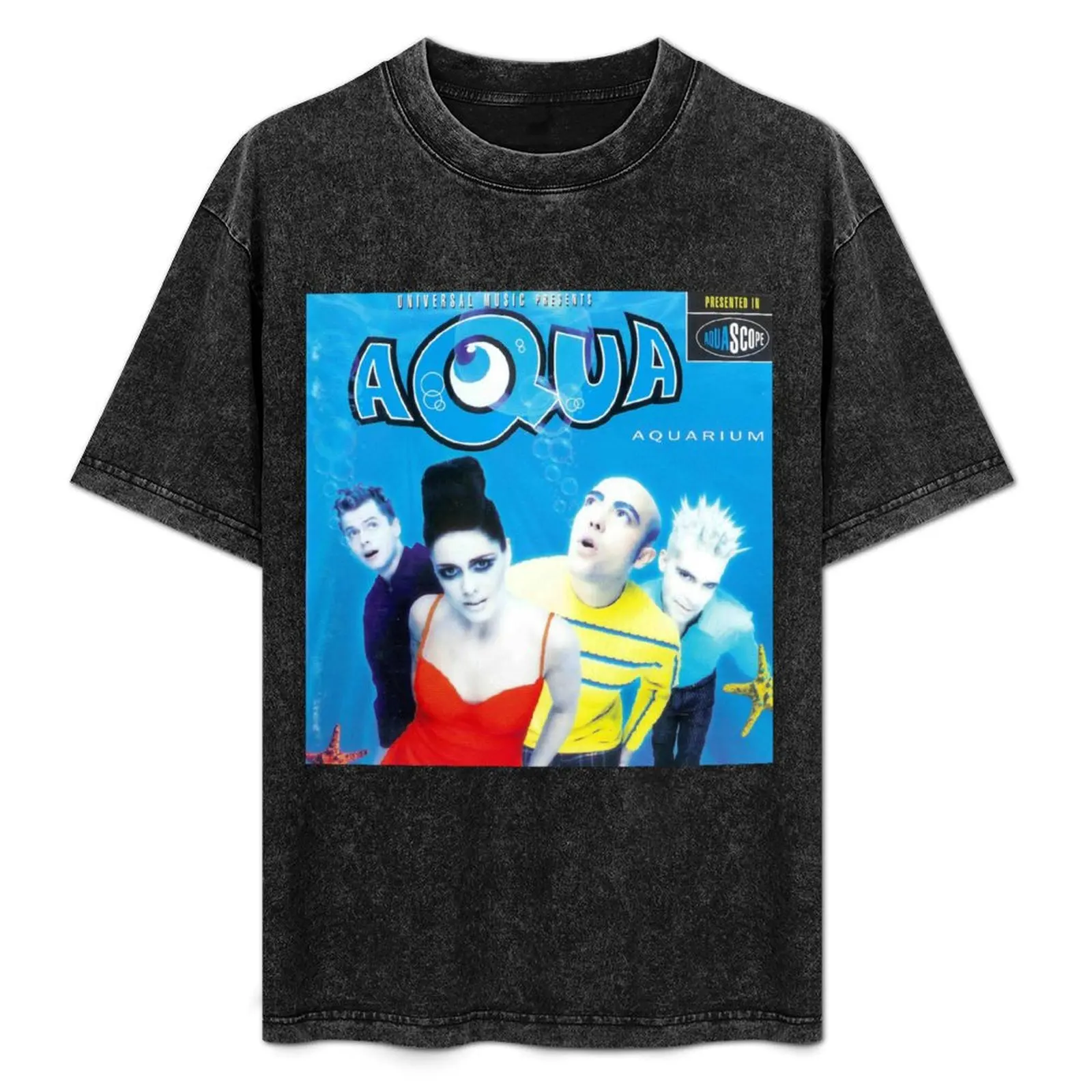 

Aqua Aquarium Album Cover T-Shirt Daily Wear Plain Short Sleeve Shirt