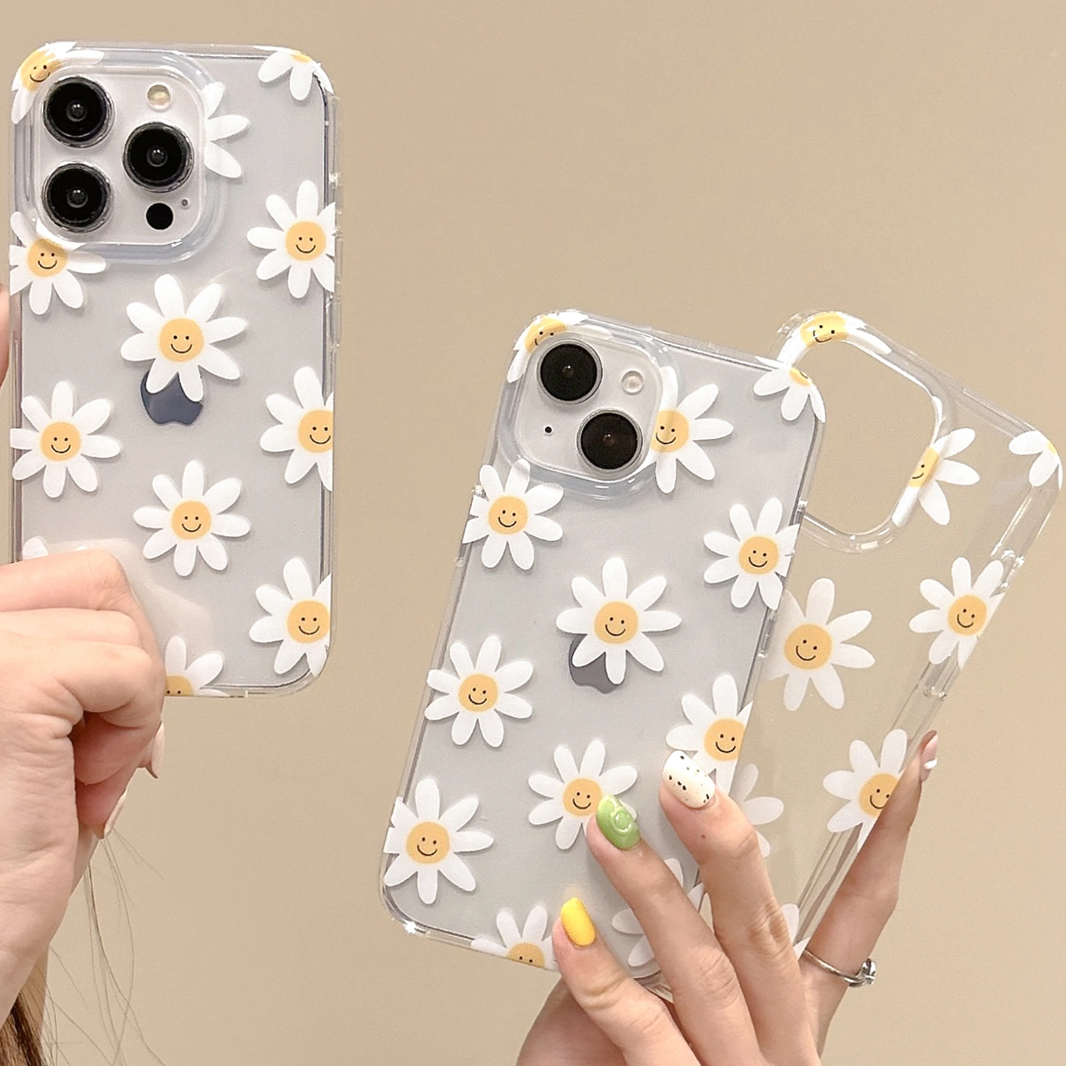 Smiling face flower Summer Trendy Phone Case For IPHONE 15PRO MAX 14 13 12  PRO Plus Acrylic TPU Two in one Mobile Phone Cases