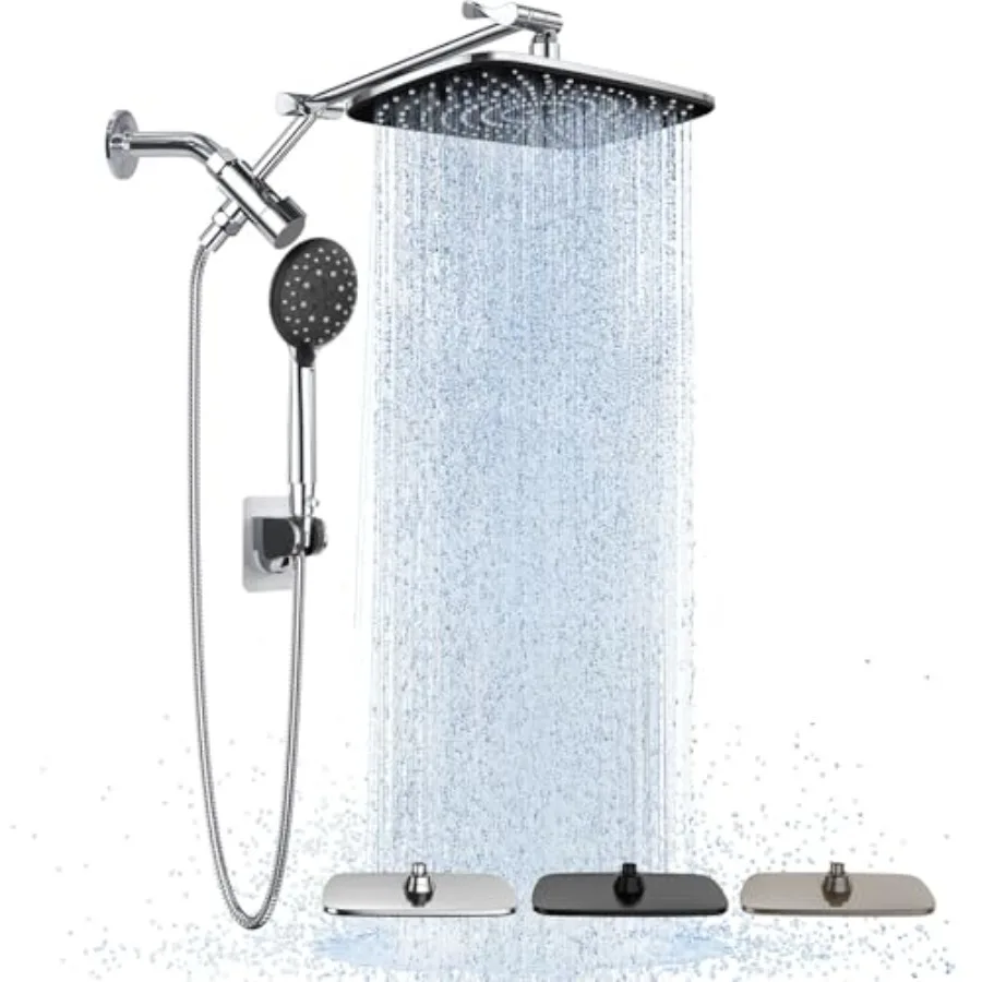 

Bathroom rain shower head combo: wide high-pressure rainfall with handheld, multi-spray modes, 15 metal extension arm, detachab