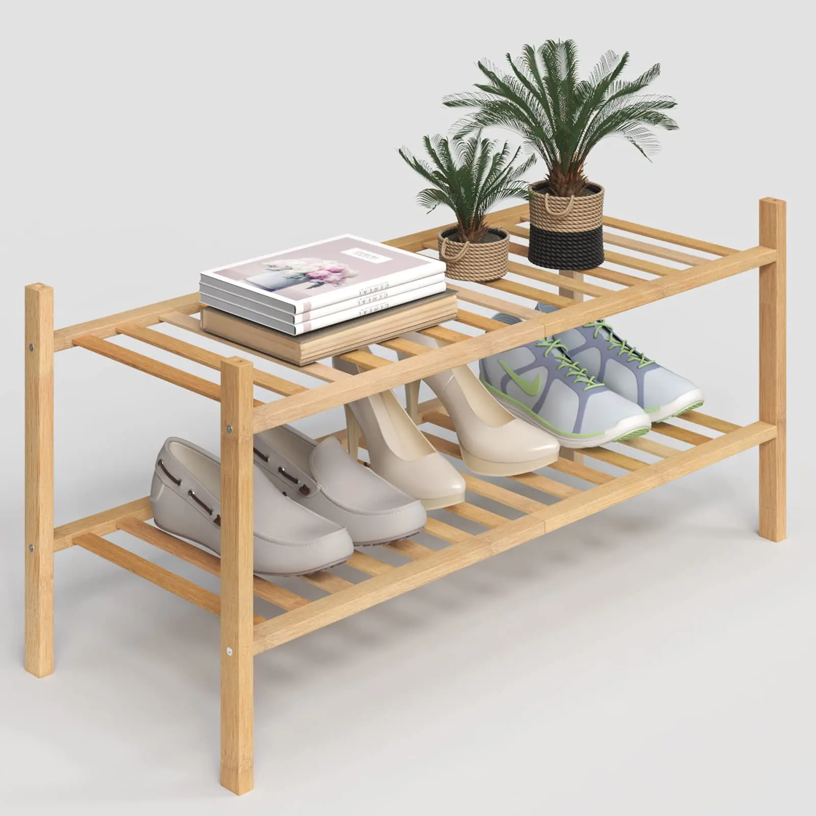 

！@Combohome 2-Tier Shoe Rack for Closet, Stackable Shoes Rack Organizer Free Standing Shoe Shelf for Entryway and Closet Hallway