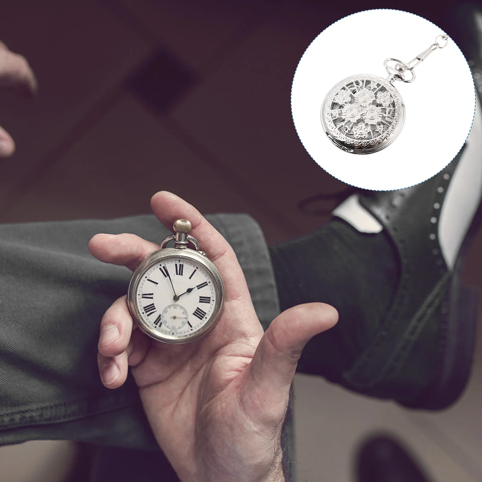 

1Pcs Vintage Quartz Pocket Watch Embossed Flower Alloy Hollow Cover Retro Lightweight Durable Fashion Pendant Flower Watches