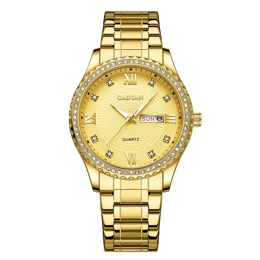 Cadvan Gouden Luxe Heren Horloge Rvs Date Klok Mannen Sporthorloges Mannen Quartz Casual Polshorlogio Relogio Masculino