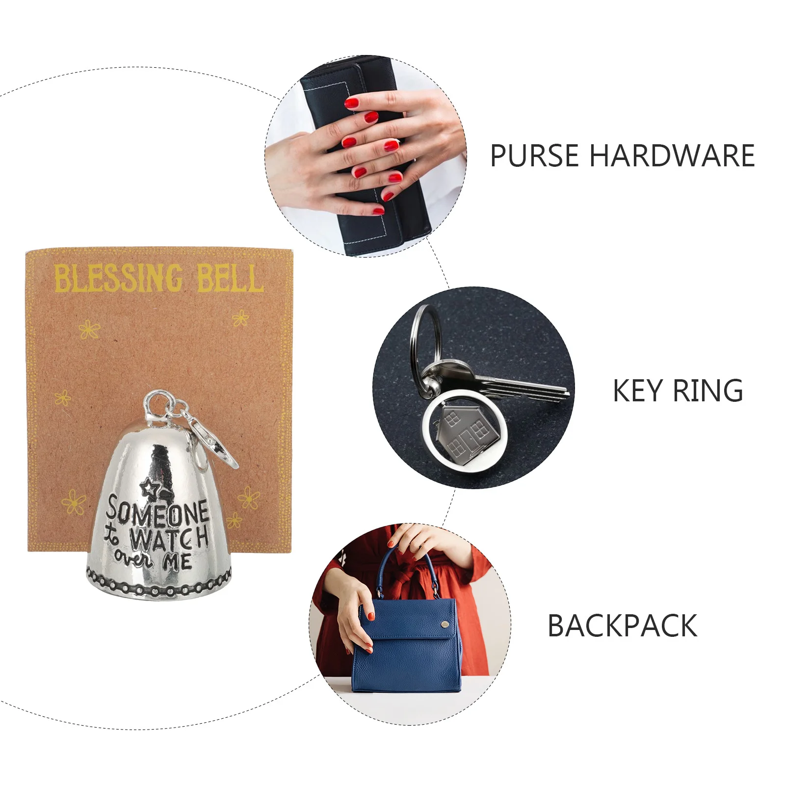 

1Set Angel Themed Blessing Bell Pendant Decorative Metal Keychain Friends Birthday Gift Card Friends Birthday Card