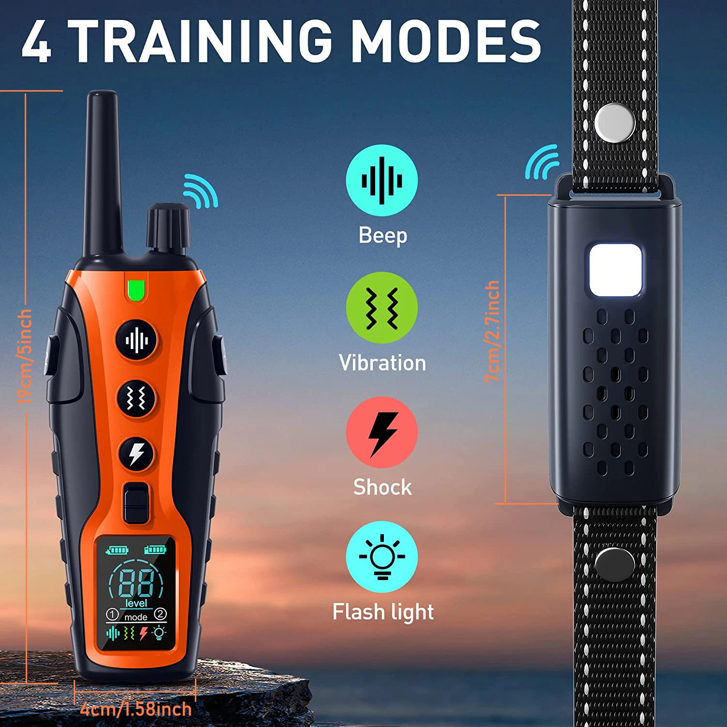 3280FT Pet Dog Training Shock Collar 3 Training Modes Beep Vibration Shock Flash Light Safety at Night Dual Battery Display