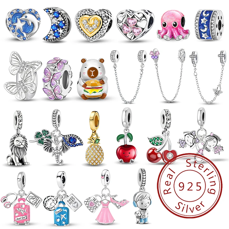 

New 925 Sterling Silver Cherry Dolphin Suitcase Charm Pendant for Women DIY Bracelets High Quality personalized Fine Jewelry
