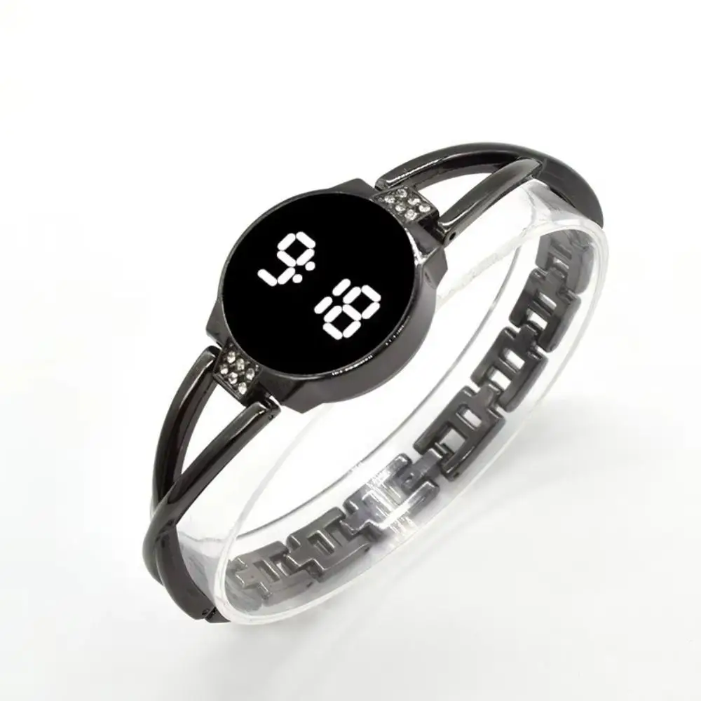 Female Touch Screen LED Watch Rhinestone Metal Bracelet Bangle Watch Steel Band LED Display Digital Watch Daily Wear