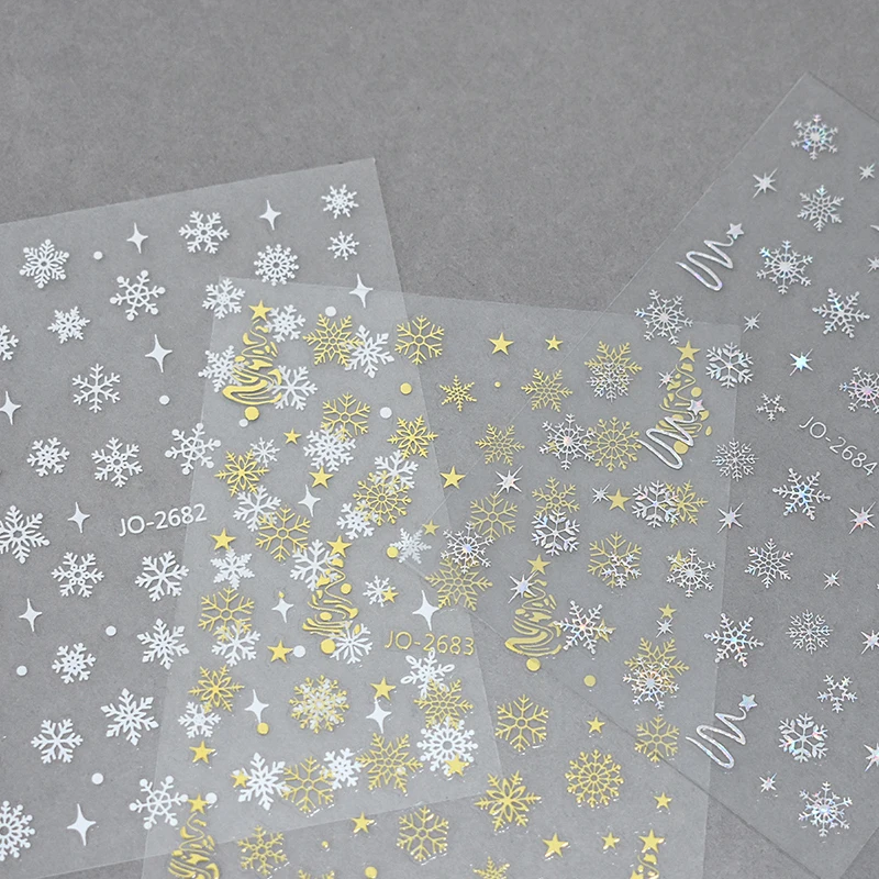 3d Nail Art Decals Xmas Trees White Gold Lasersilver Snowflakes Sliders Stickers For Nails Art Manicures Tips Decorations