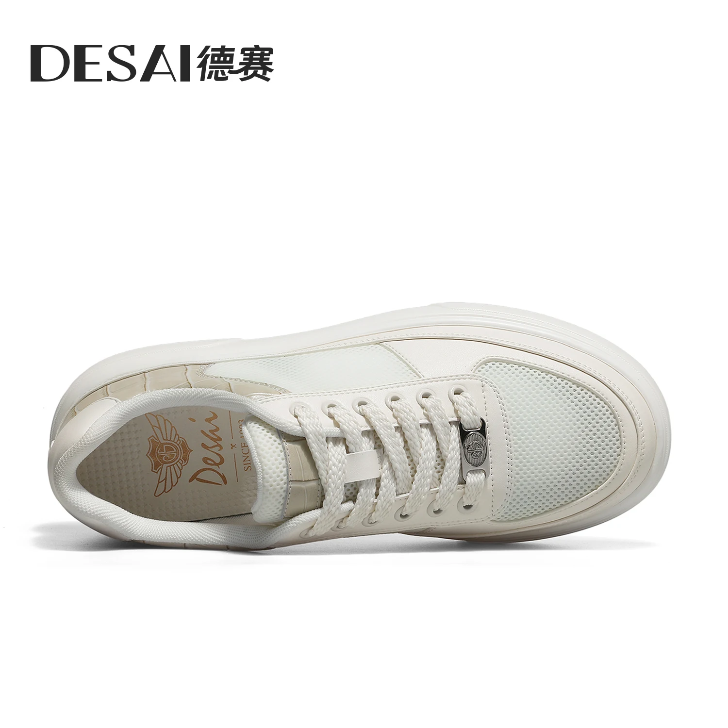DESAI Scarpe sportive da uomo con suola spessa con tomaia in rete traspirante; scarpe bianche estive per abbigliamento casual per aggiungere altezza