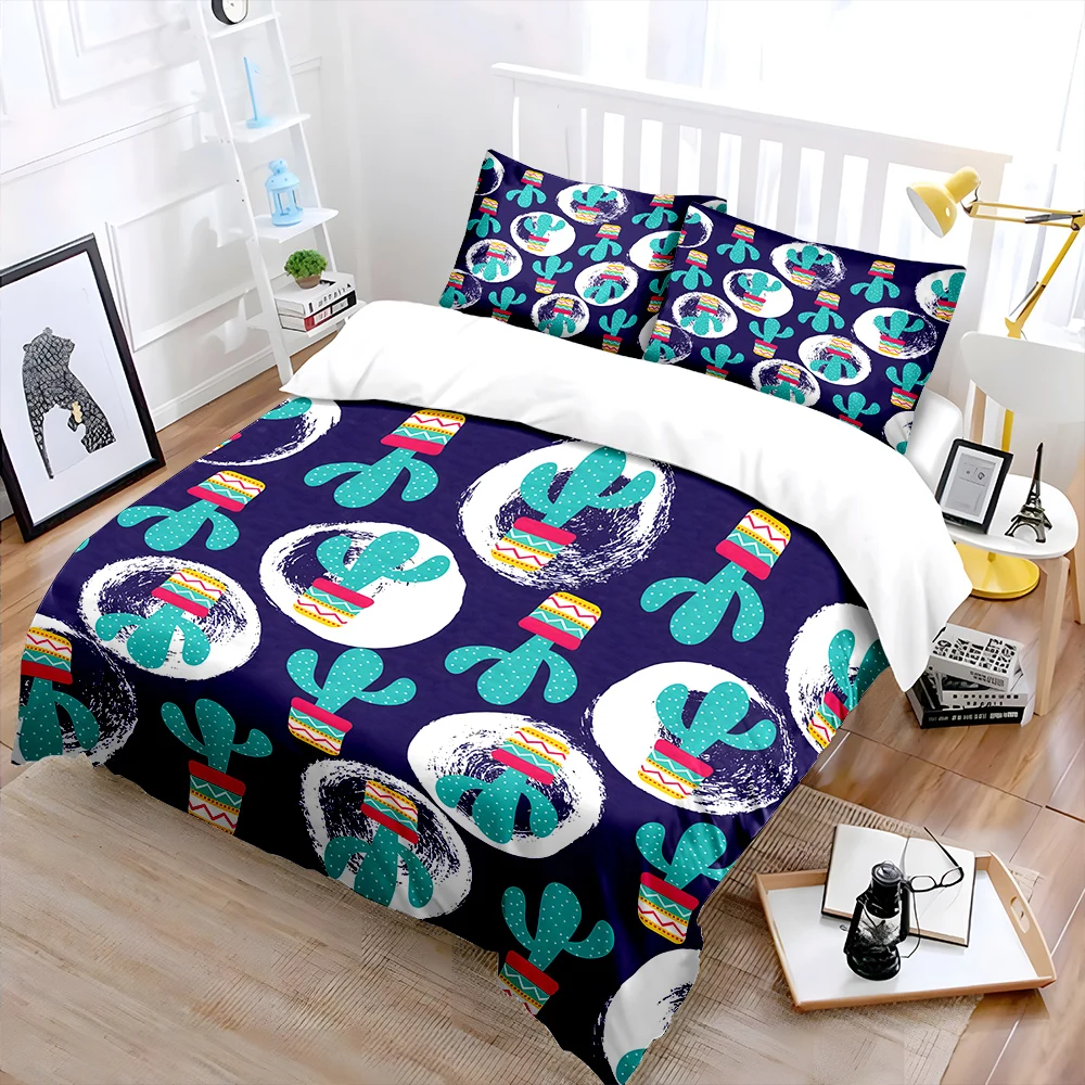 Colorful cactus with circular background Bedding Set 1 Duvet Cover 2 Pillowcases for Adult and Children Luxury Gift Full Size
